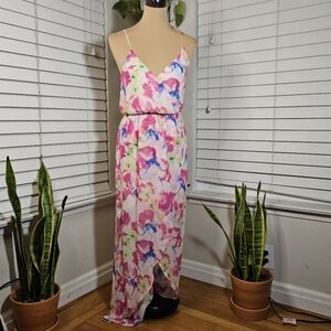 Lush Cream & Floral Faux Wrap Maxi Dress